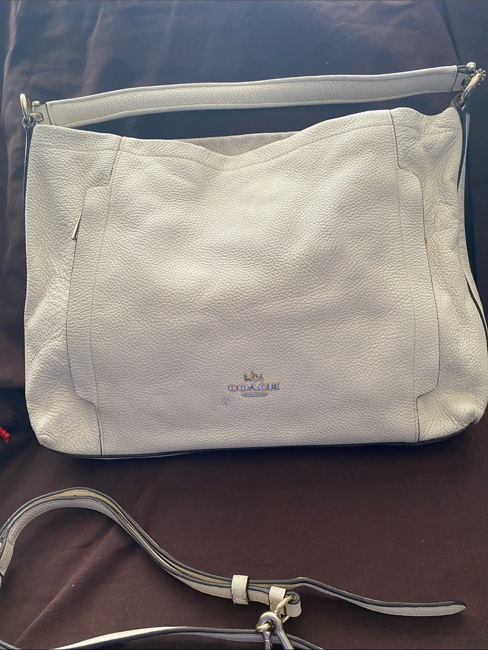 Coach White Pebbled Leather Scout Hobo Shoulder Bag